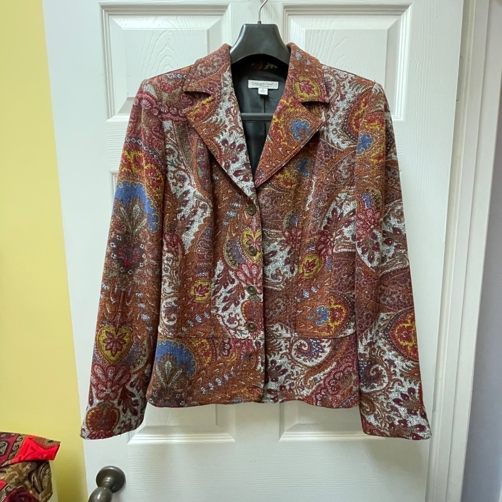 Vintage Coldwater Creek Women's M‎ Tapestry Paisley Blazer Jacket Cottagecore - Picture 4 of 15